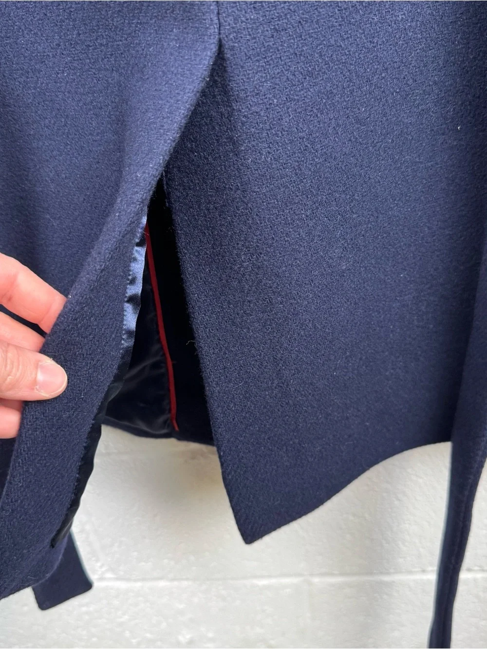 J. Crew Italian Wool Navy & Ivory Contrast Trim Belted Coat Size 4 - Picture 10 of 10